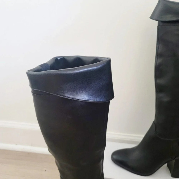 Vince Camuto Black Sidney Leather Block Heel Tall Knee High Buckle Boots 8.5 - Picture 9 of 16